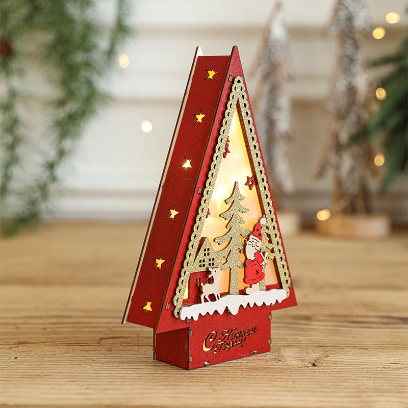 Decorative wooden Christmas house and tree ornament