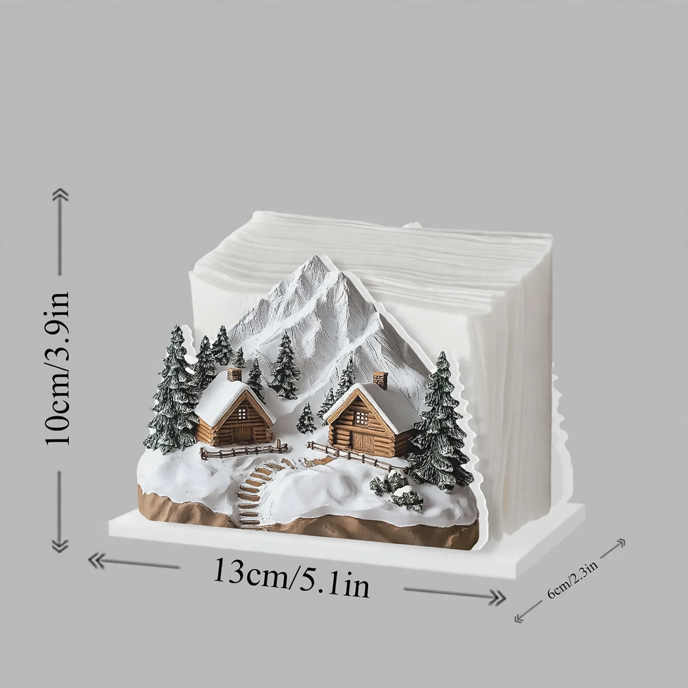 Decorative napkin holder in cabin winter design