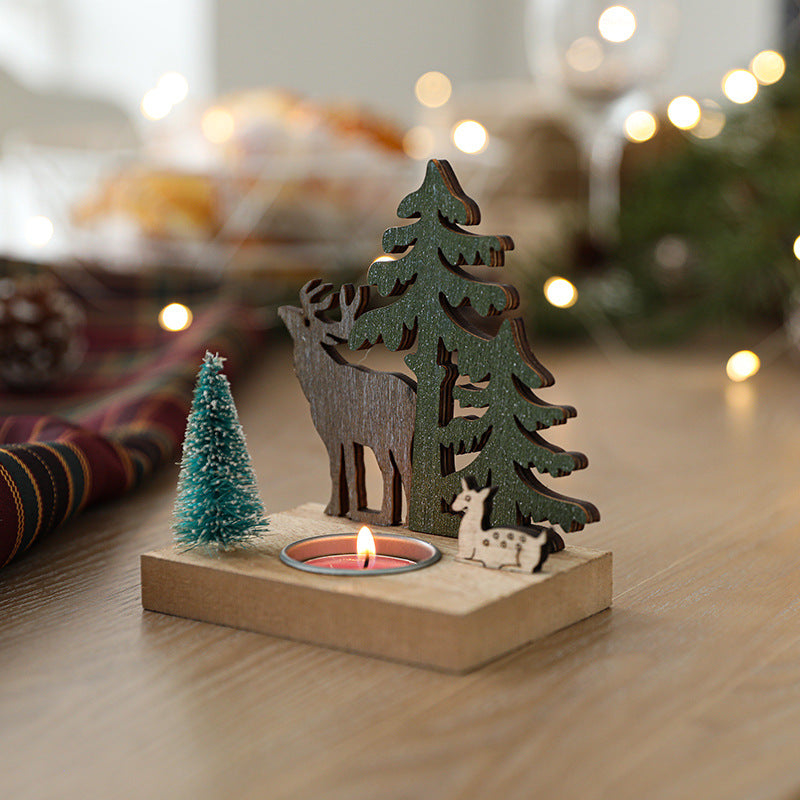 Decorative wooden Christmas candle holder, 12 cm