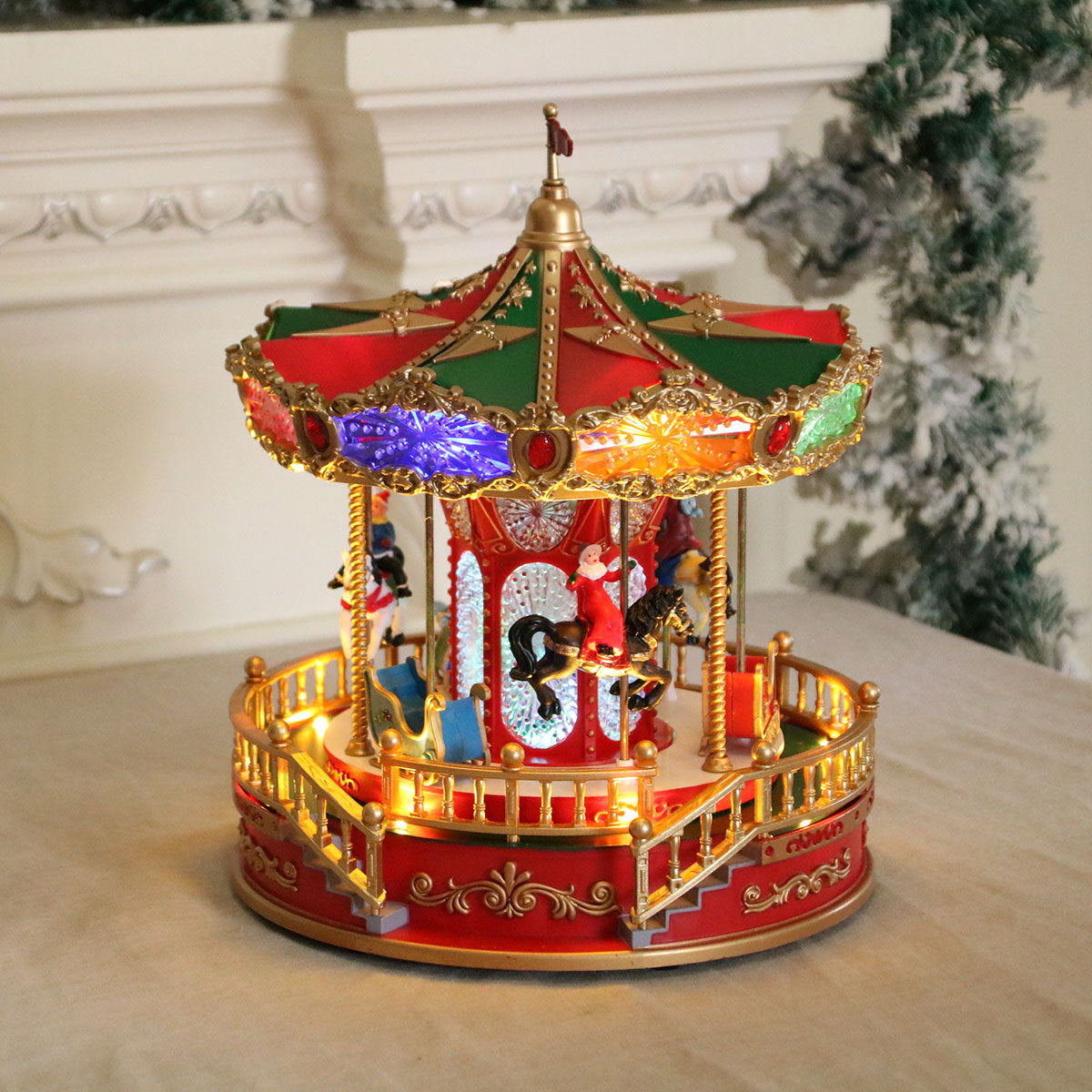 Illuminated music box with carousel design