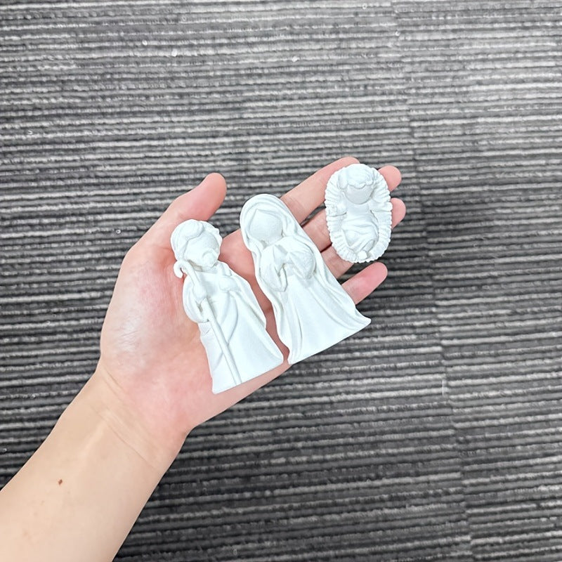 Christmas Nativity Miniature Set with Christmas Trees