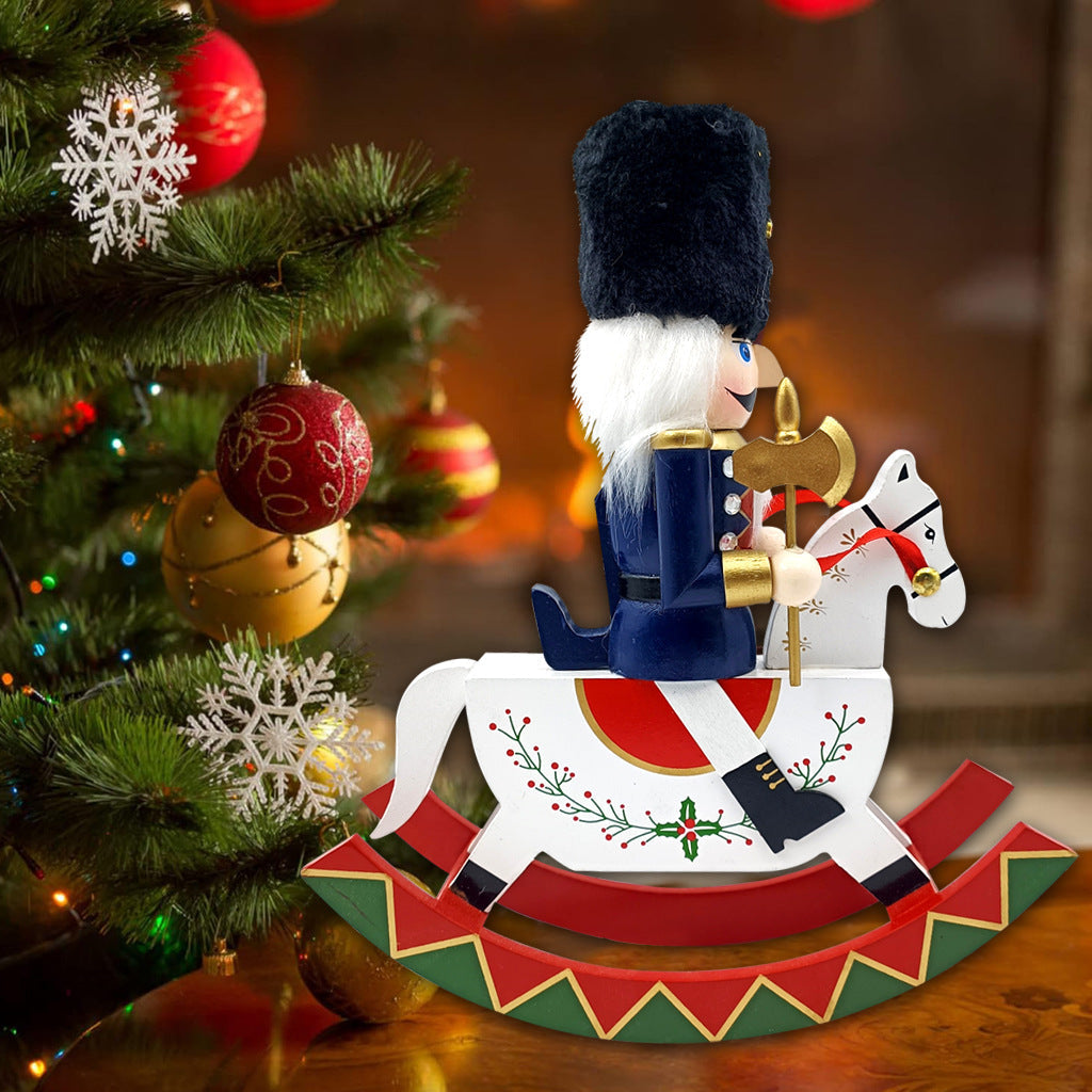 Traditional wooden nutcracker on rocking horse, 26 cm