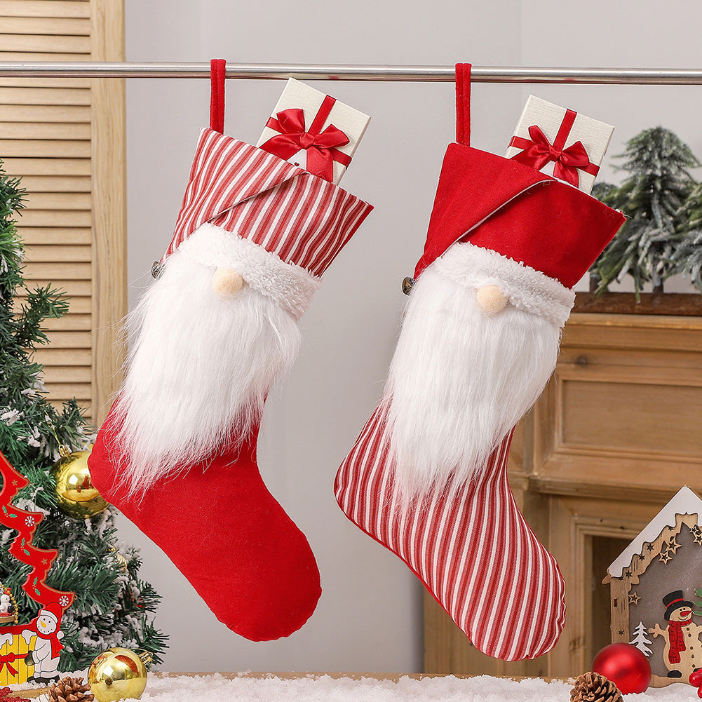 Large Christmas stocking with gnome design
