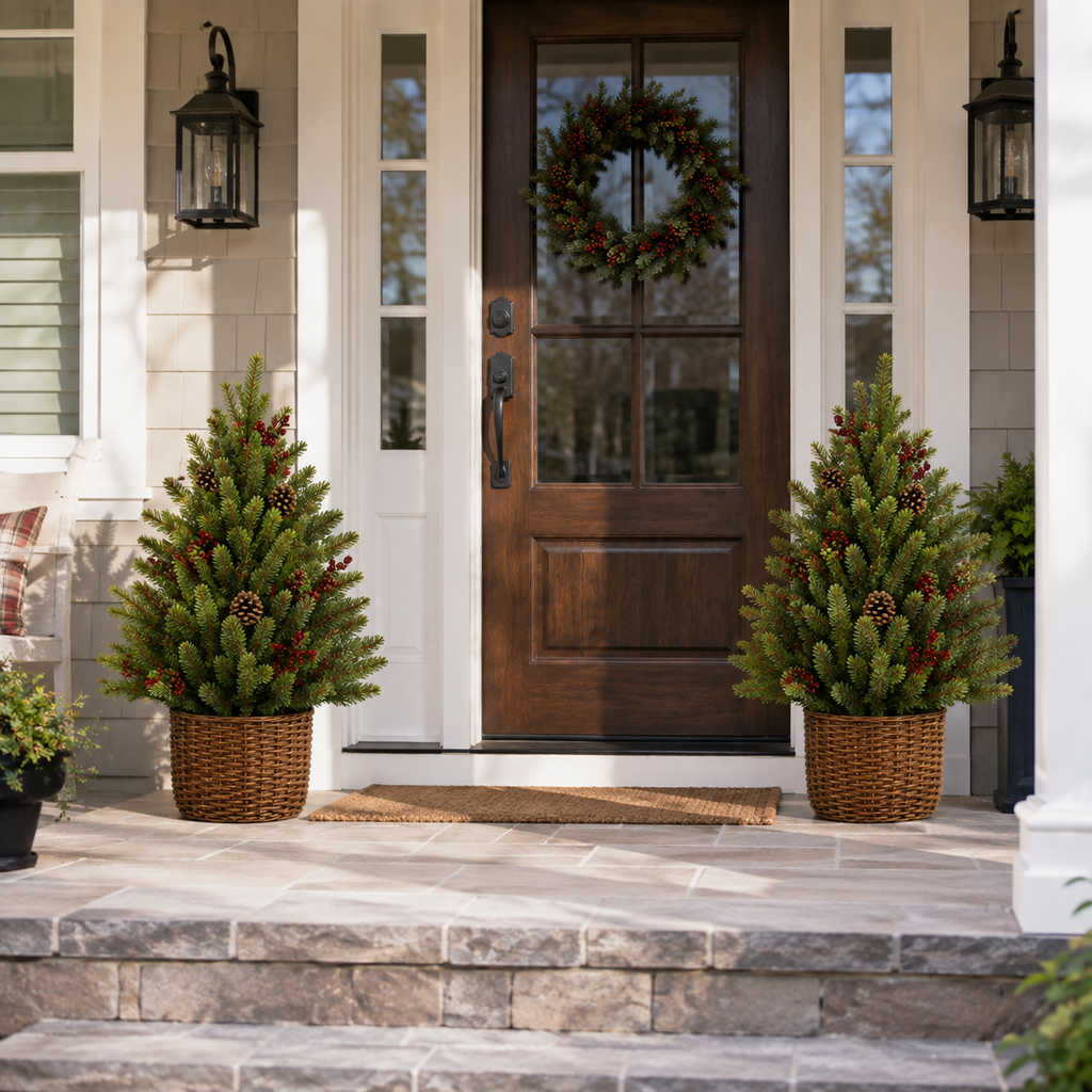 24-Inch Pre-Lit Christmas Tree with Woven Basket