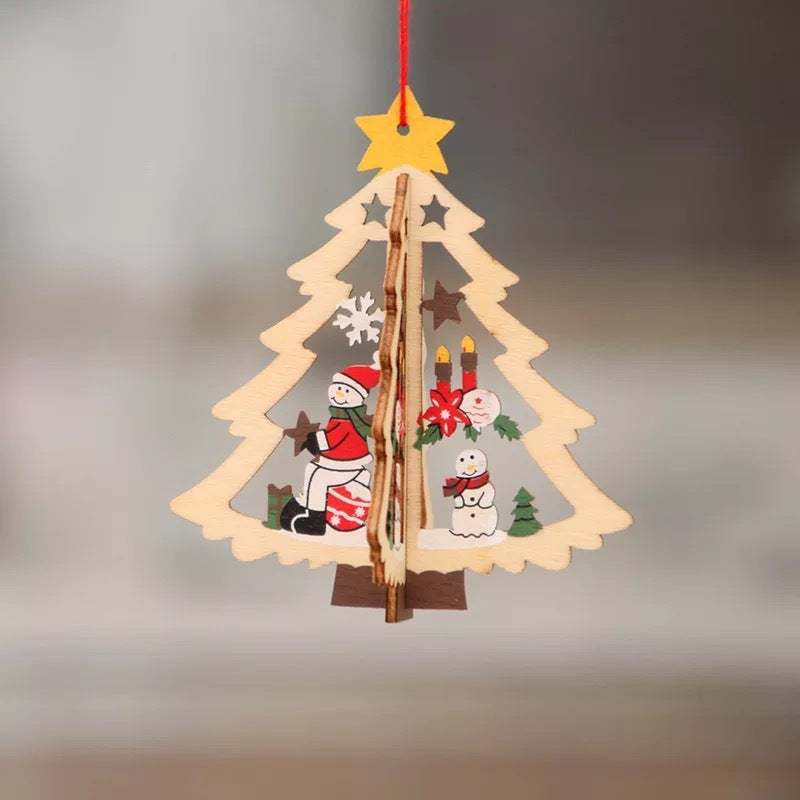 Yeouu | Christmas tree small pendant wooden five-pointed star bell pendant gift Christmas decoration wooden