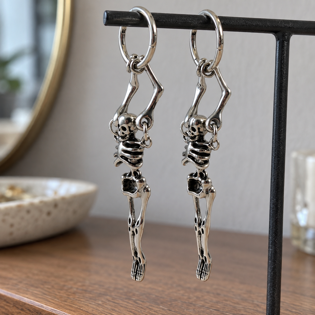 Hanging Skeleton Hoop Earring