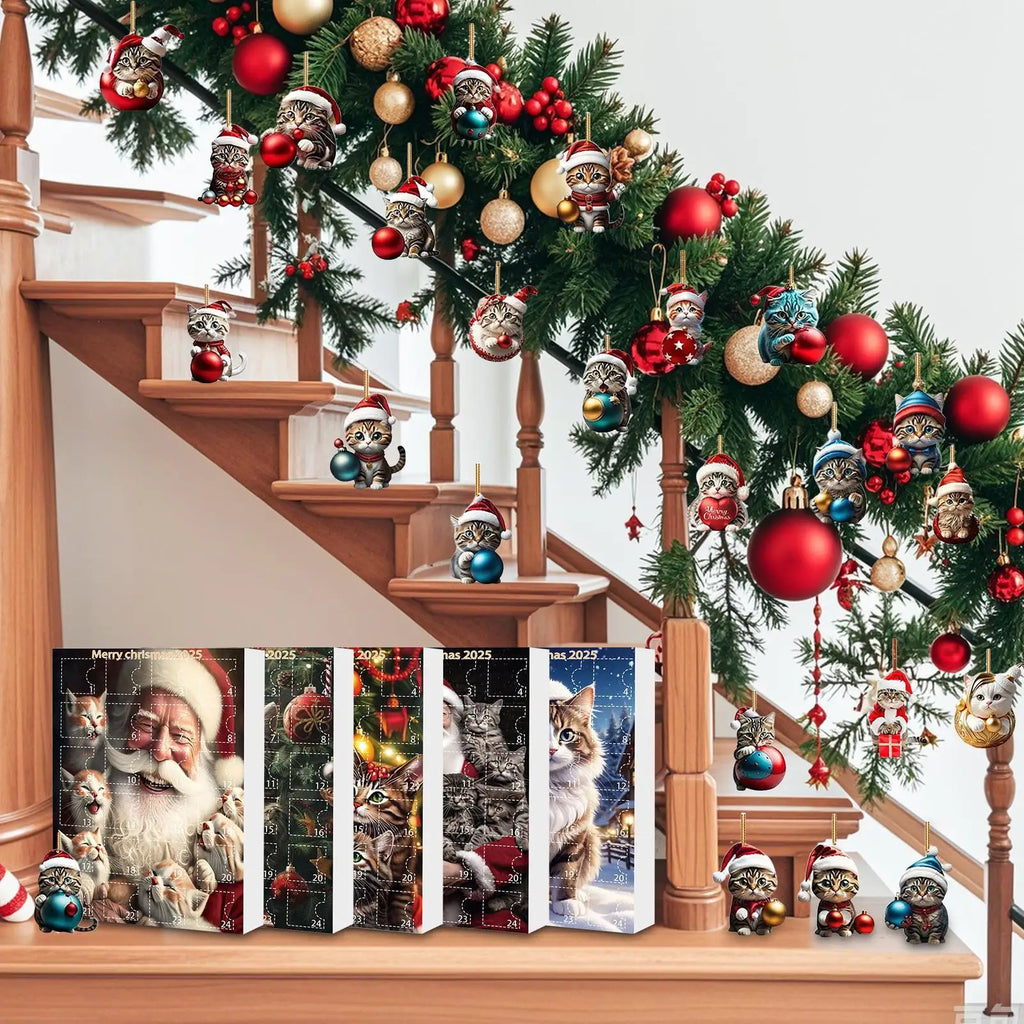 Yeouu | 24-piece Cat Christmas Ornaments Set of Durable Acrylic for Advent Calendar Decoration