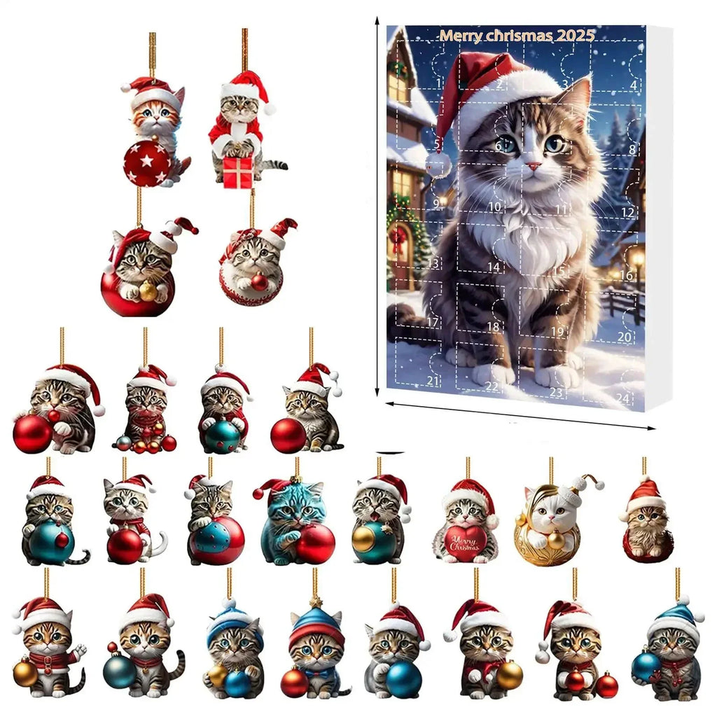 Yeouu | 24-piece Cat Christmas Ornaments Set of Durable Acrylic for Advent Calendar Decoration