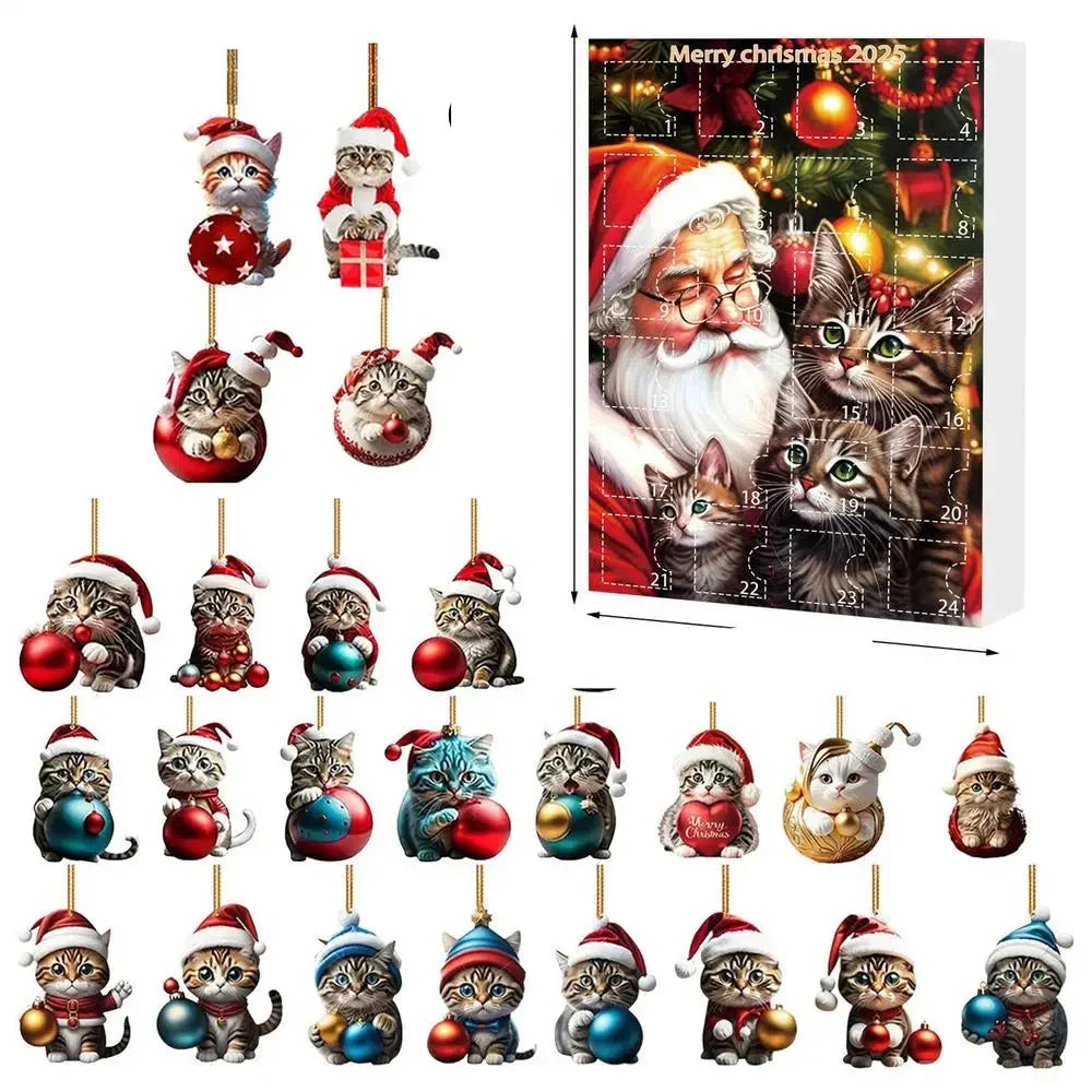 Yeouu | 24-piece Cat Christmas Ornaments Set of Durable Acrylic for Advent Calendar Decoration