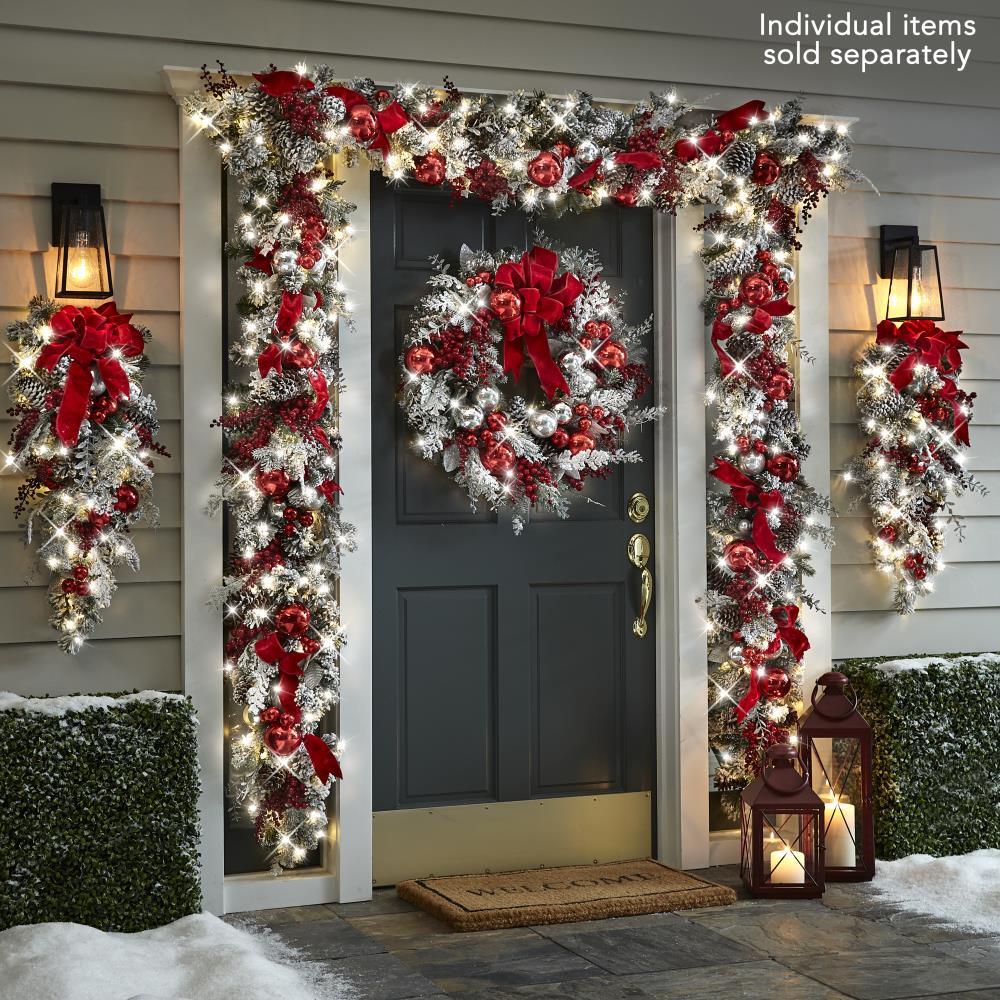 Yeouu | Cordless Prelit Holiday Trim | LED Lights, Auto-Timer & Premium Red/White Decor