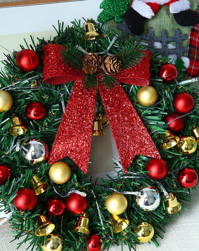 Yeouu | Christmas Wreath Branches Bells Christmas Lights String Decoration Lights