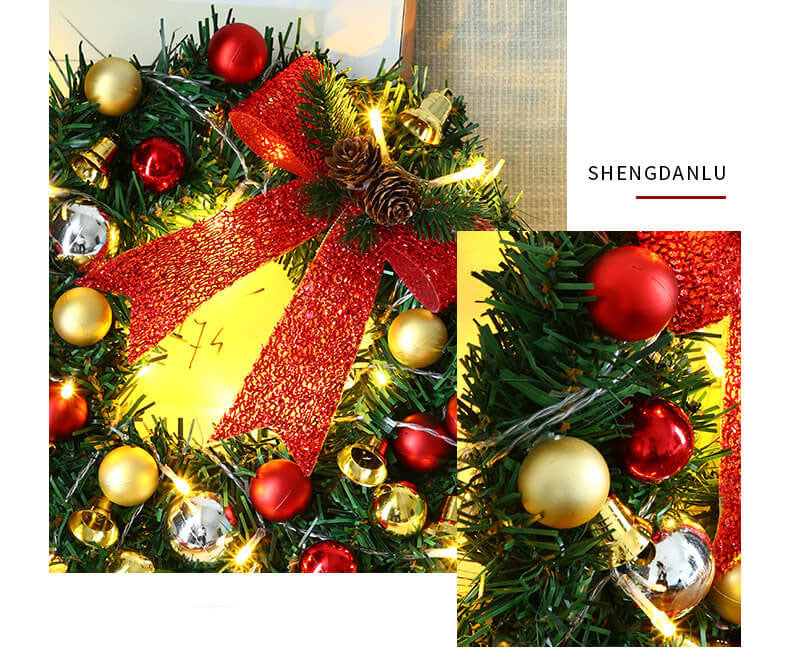 Yeouu | Christmas Wreath Branches Bells Christmas Lights String Decoration Lights