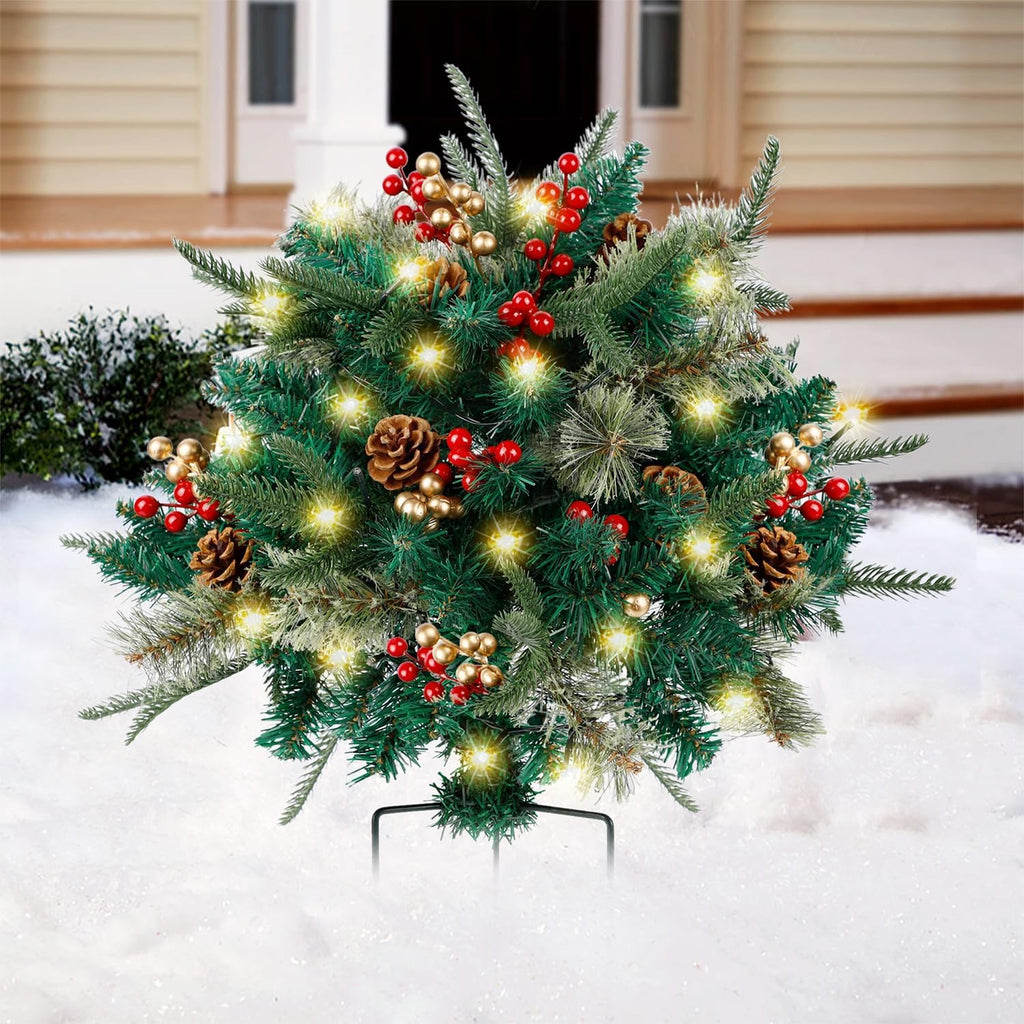 Yeouu | Christmas urn decoration with LED lights | Realistic pine branches & berries | Indoor and outdoor