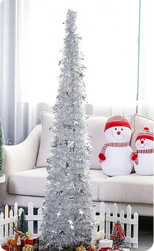 Yeouu | Artificial Tinsel Up Christmas Tree With Stand Gorgeous Collapsible Artificial Christmas Tree For Christmas Decorations