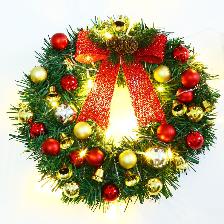 Yeouu | Christmas Wreath Branches Bells Christmas Lights String Decoration Lights