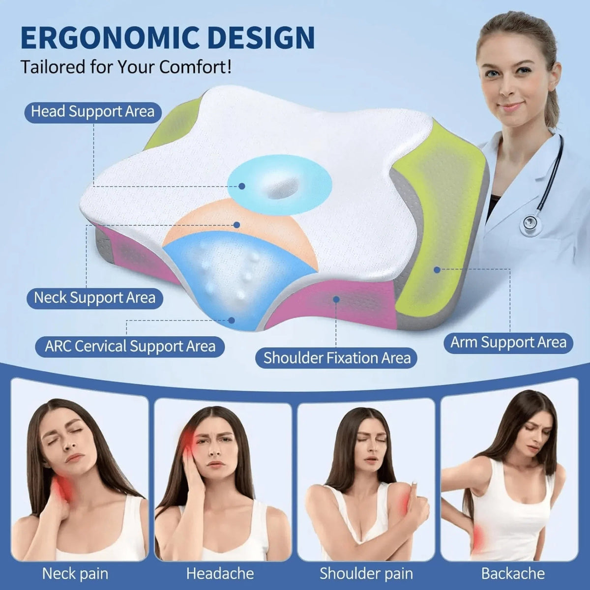 Yeouus | Butterfly Memory Foam Pillow - Orthopedic Pain Relief Shaped Pillow