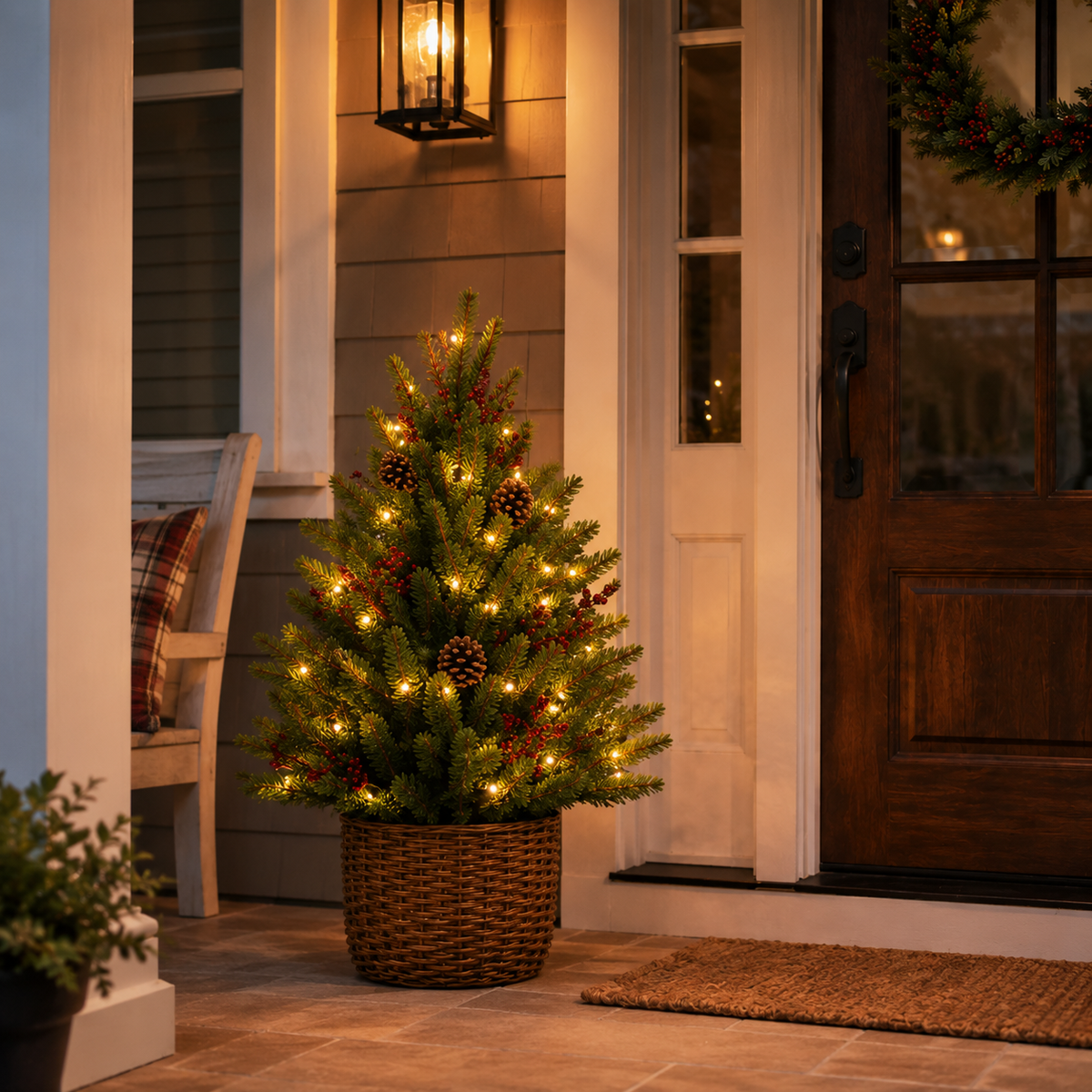 24-Inch Pre-Lit Christmas Tree with Woven Basket