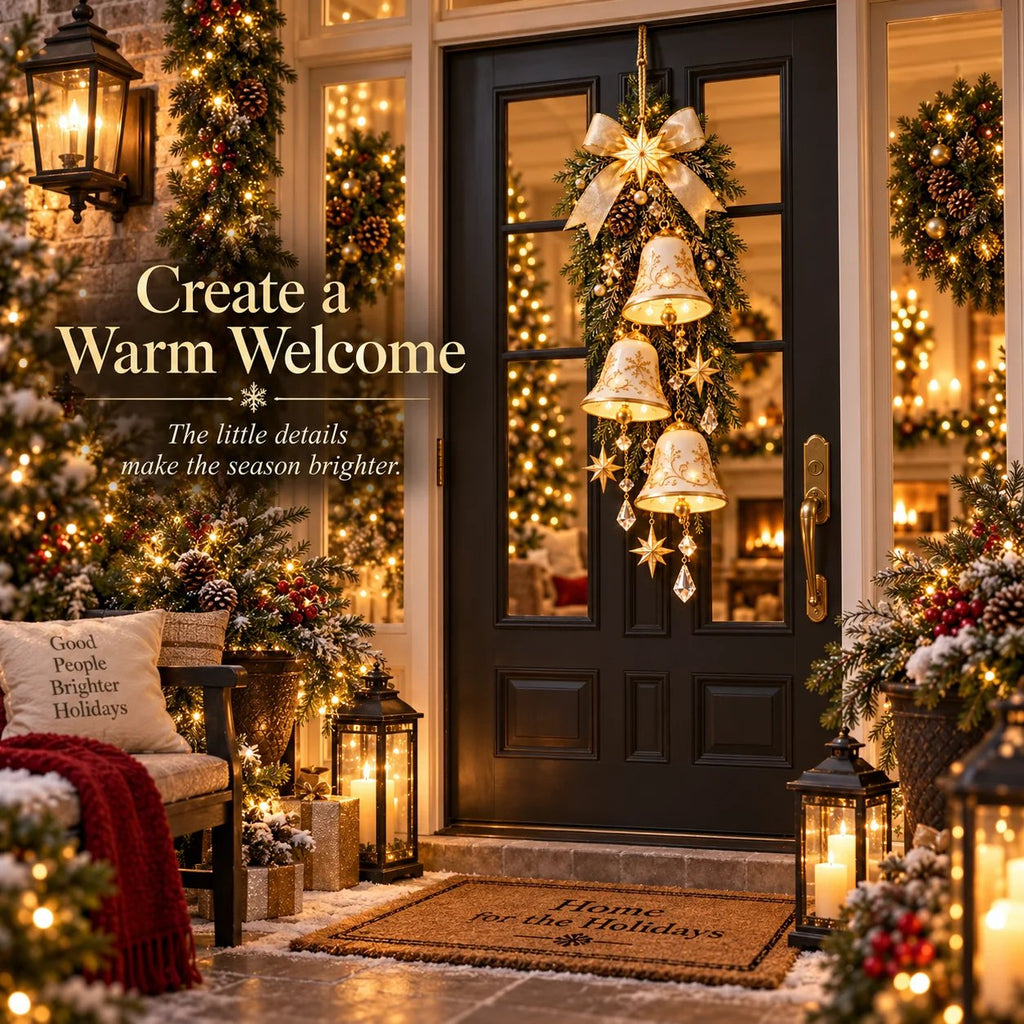 ✨ Golden Bell Blessing Cascade– Lighted Christmas Door Decor
