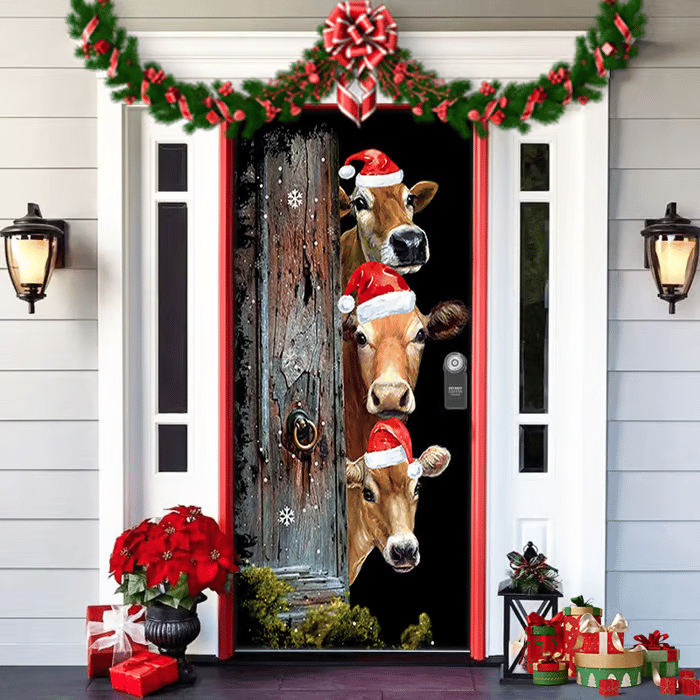 Yeouu | Christmas Door Decoration with Santa Claus | Fabric Door Cover | Quick Assembly & Reusable