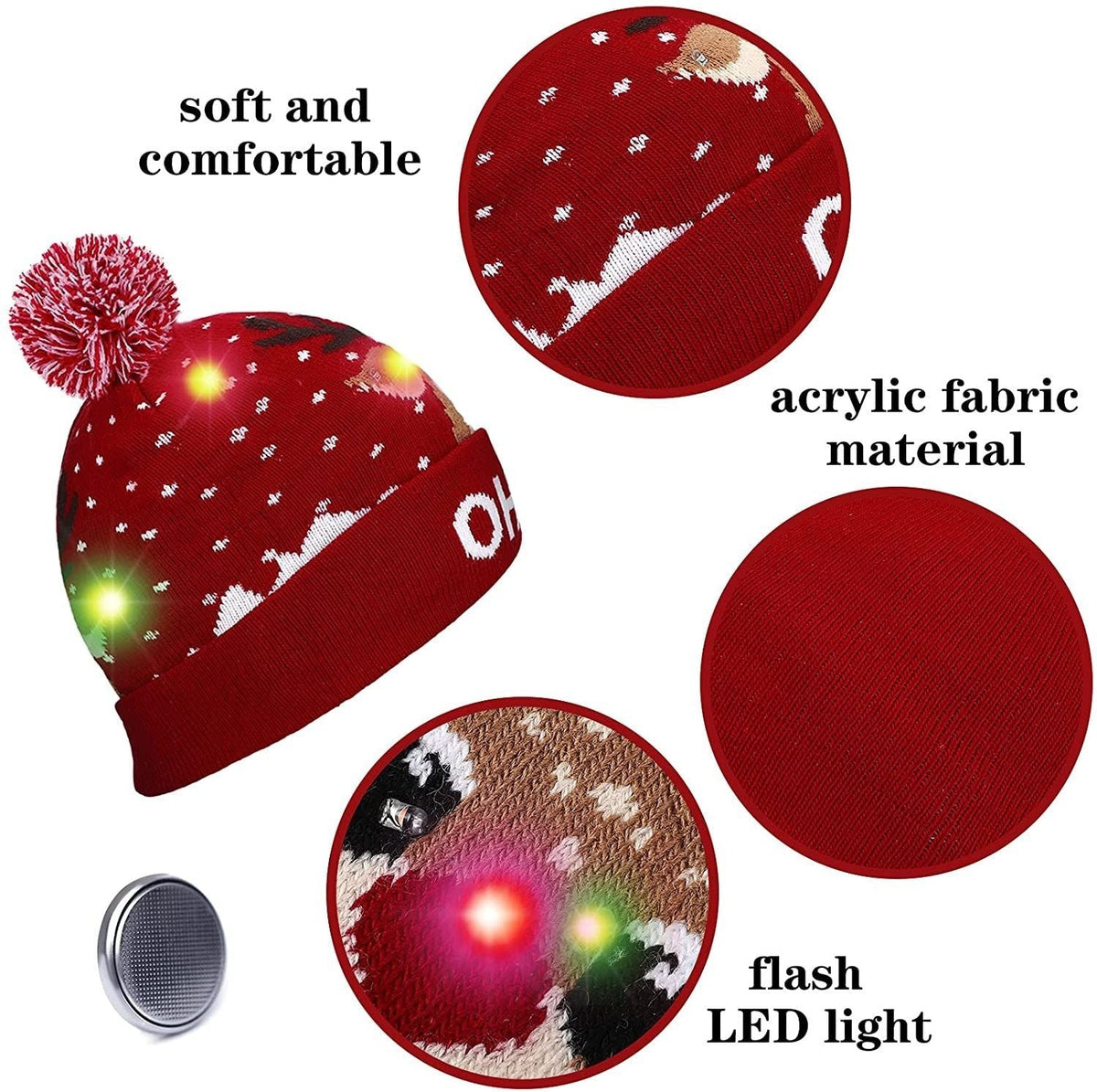 Yeouu | 🎅LED Christmas Knitted Hats Light up Xmas Beanie