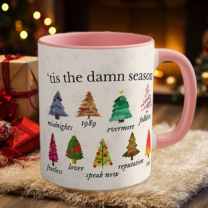 Yeouu | Tis The Damn Season Christmas Mug - Music Albums as Christmas Trees