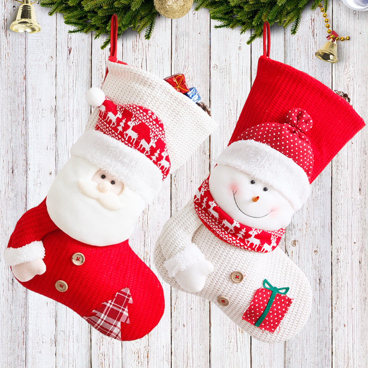 Yeouu | Large Knitted Christmas Stocking Gift Bag