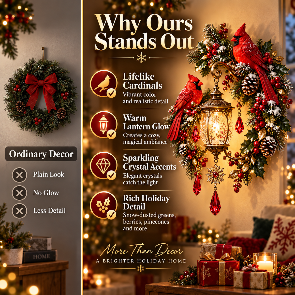 Cardinal Christmas Lantern Glow™ – Lighted Holiday Wall Decor