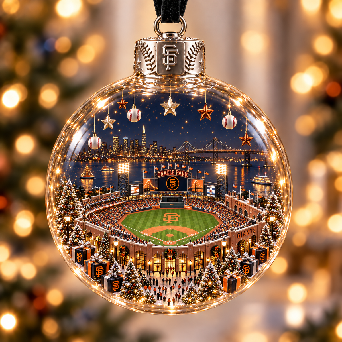 ⚾🎄 Light-Up Baseball Stadium Christmas Ornament