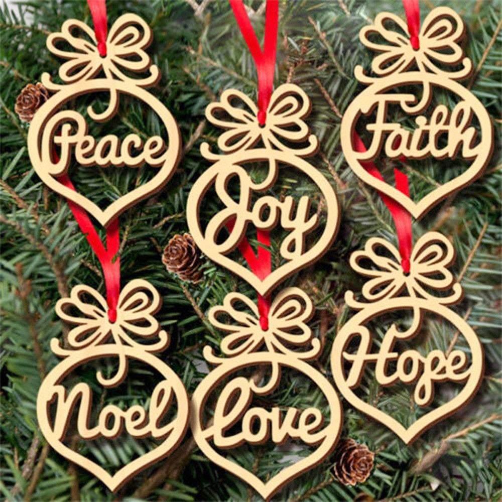 Yeouu | Christmas hanging wooden hollow pendant 6 piece set