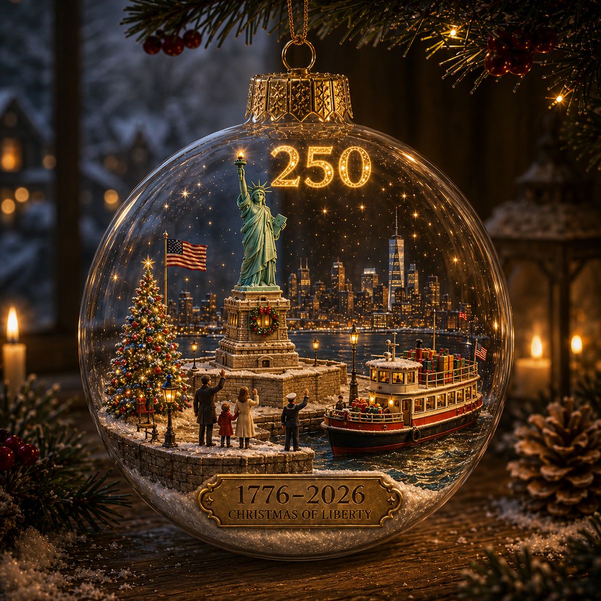 🇺🇸✨ America 250th Anniversary Light-Up Christmas Globe Ornament | 1776–2026 Commemorative Holiday Collection 🎄