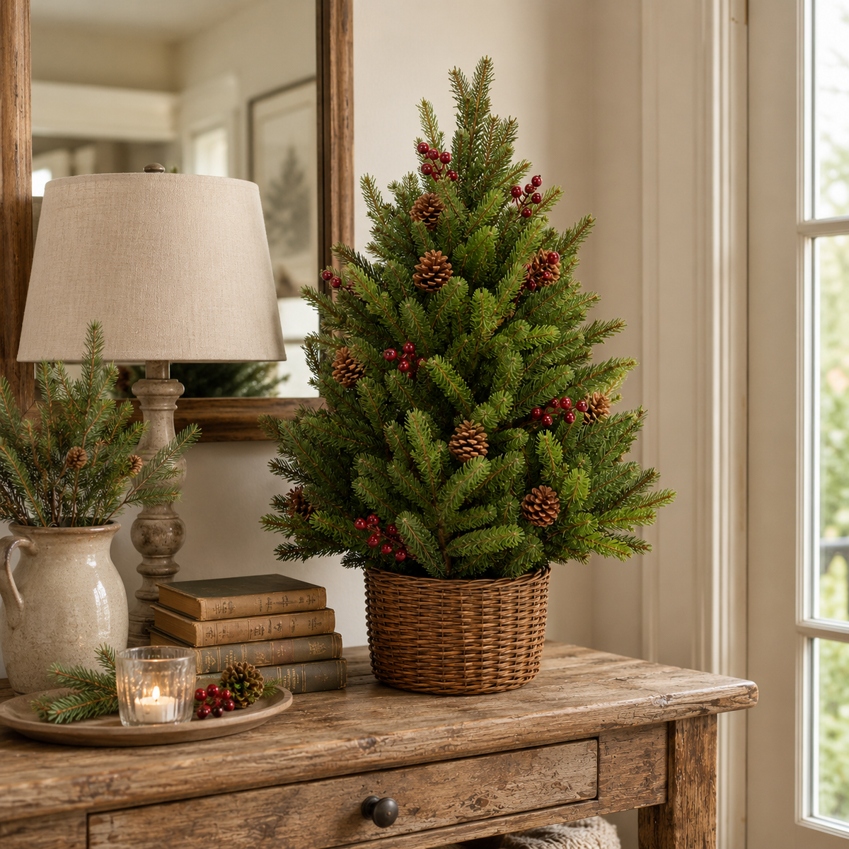 24-Inch Pre-Lit Christmas Tree with Woven Basket