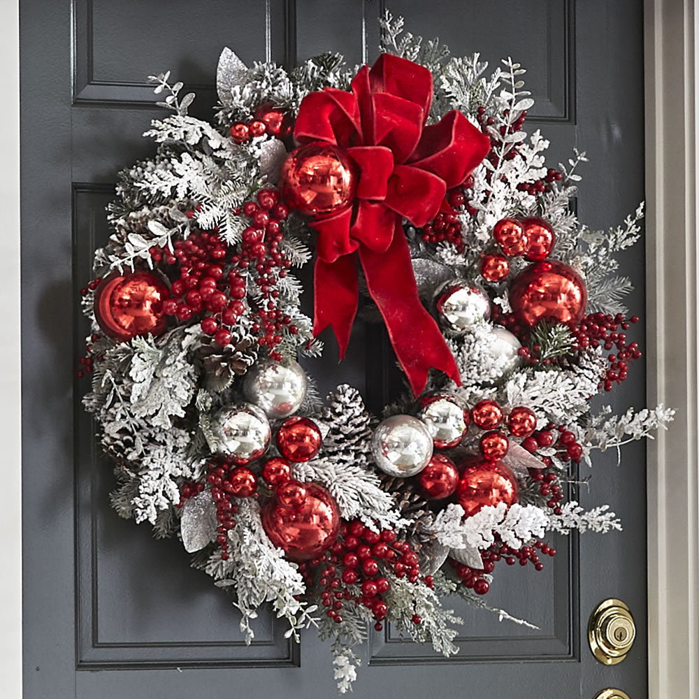 Yeouu | New Flocking Wreath Outdoor Decoration Door Hanging Christmas Wreath Rattan