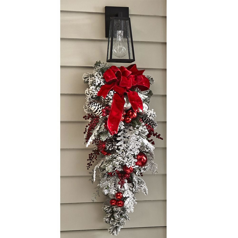 Yeouu | New Flocking Wreath Outdoor Decoration Door Hanging Christmas Wreath Rattan
