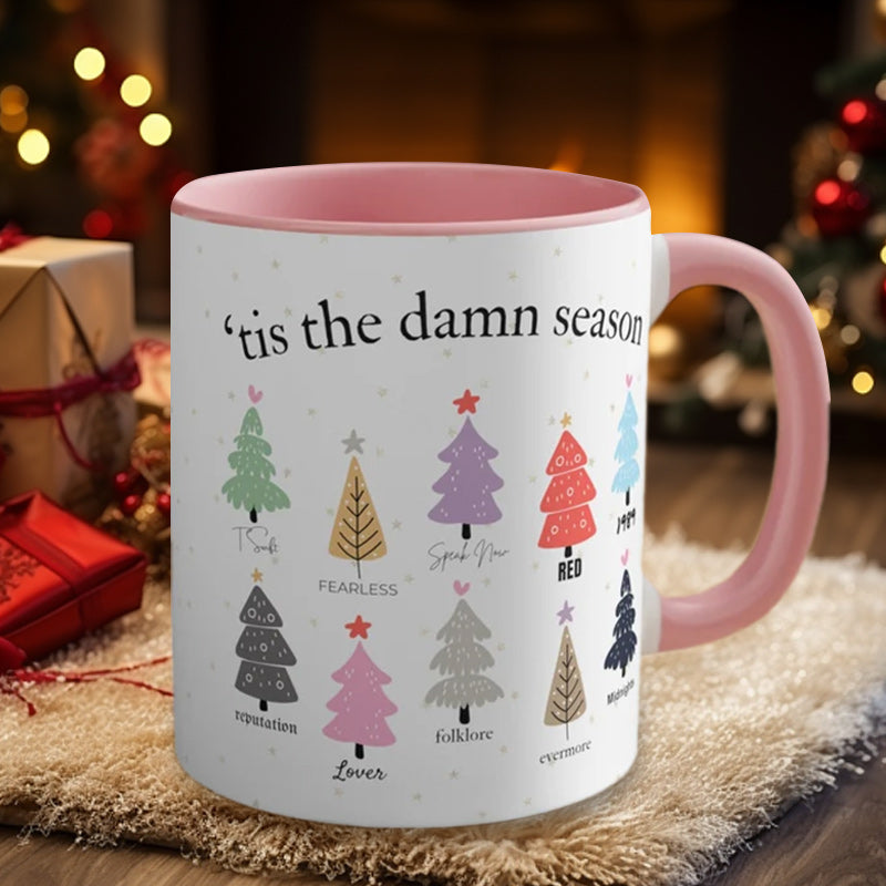 Yeouu | Tis The Damn Season Christmas Mug - Music Albums as Christmas Trees