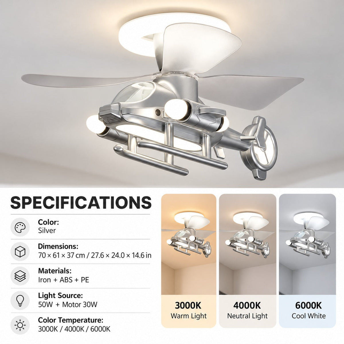 Sky Captain Helicopter Ceiling Fan Light