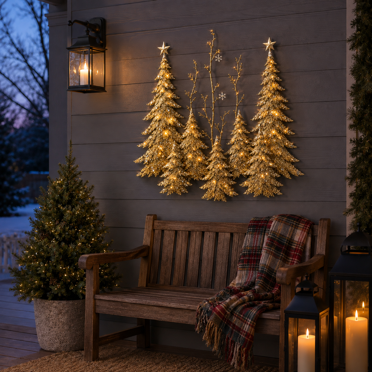 Golden Christmas Forest Illuminated Wall Sculpture