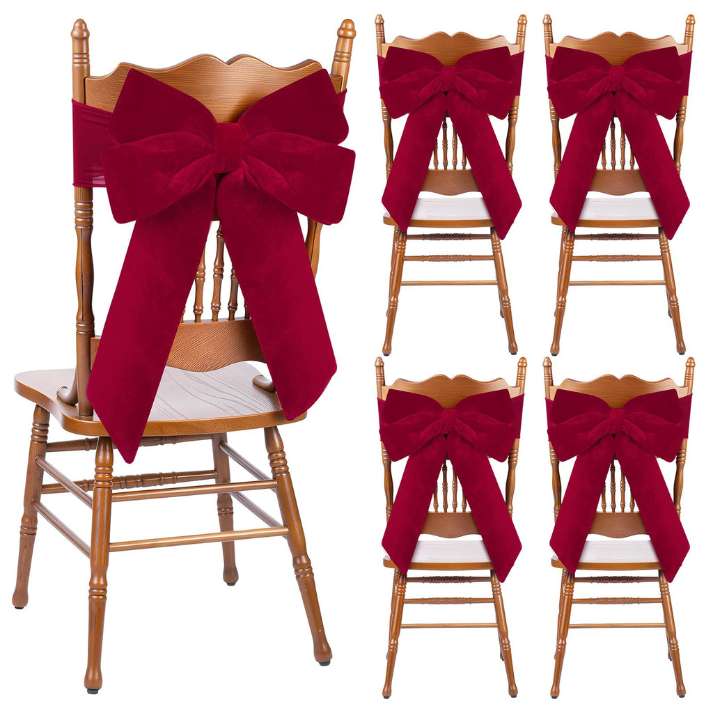 Set of 4 Christmas Velvet Chair Bows with Sashes