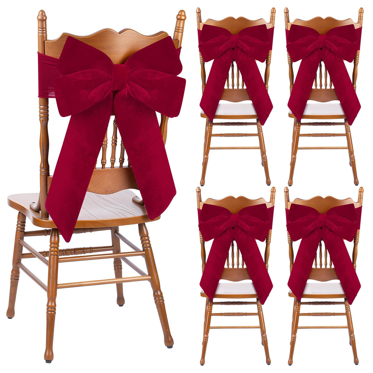 Set of 4 Christmas Velvet Chair Bows with Sashes