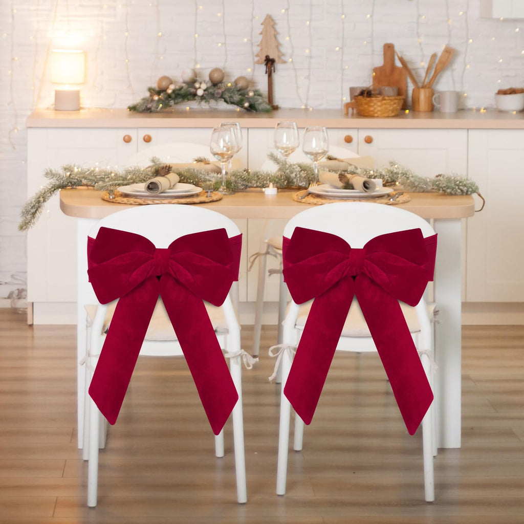 Set of 4 Christmas Velvet Chair Bows with Sashes