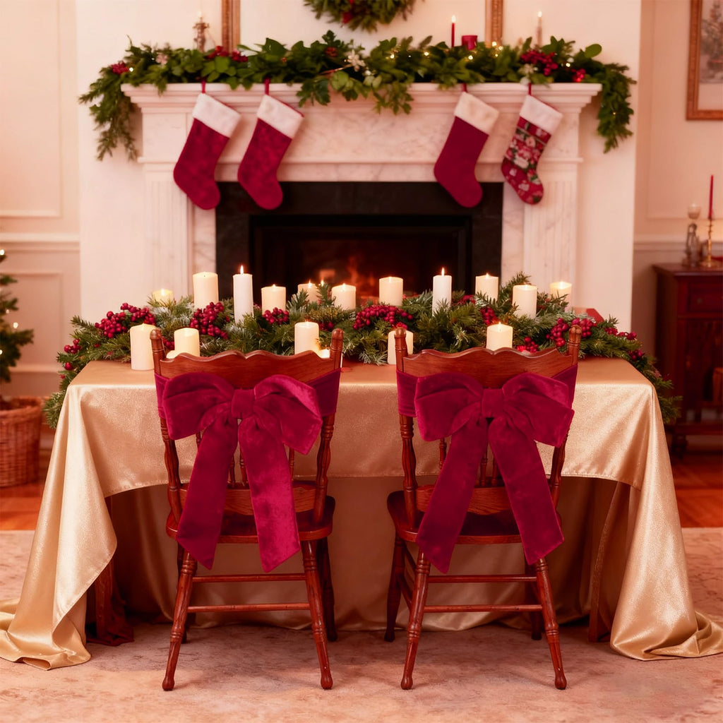 Set of 4 Christmas Velvet Chair Bows with Sashes