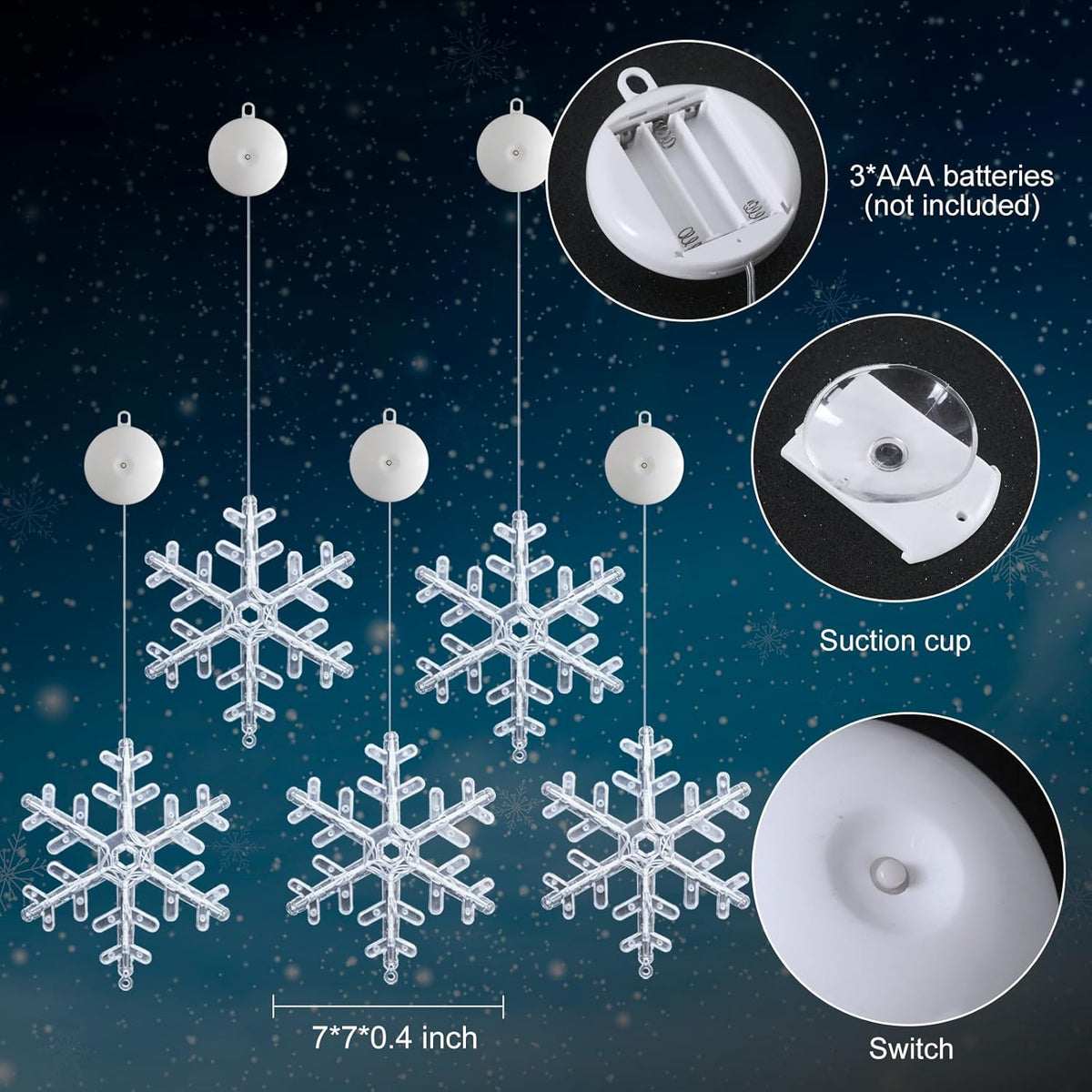 5-Pack Christmas Snowflake Window Lights with Timer