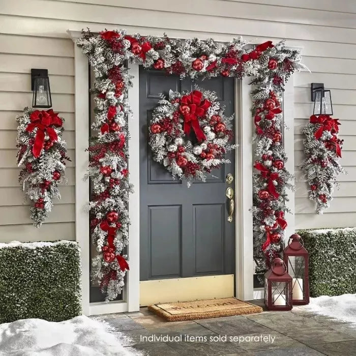 Yeouu | Cordless Prelit Holiday Trim | LED Lights, Auto-Timer & Premium Red/White Decor