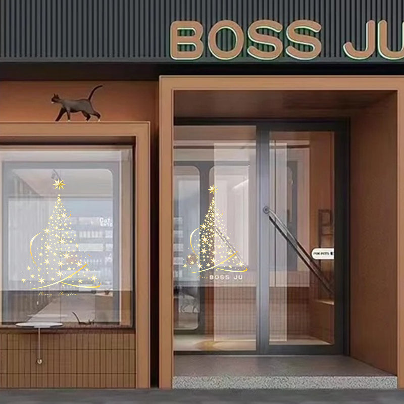 Yeouu | Golden Christmas Tree Window Clings Stickers for Glass