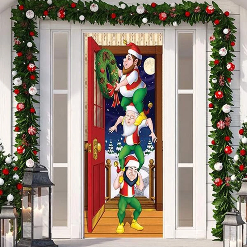 Yeouu | Christmas Door Decoration | Fabric Door Cover | Washable & Reusable