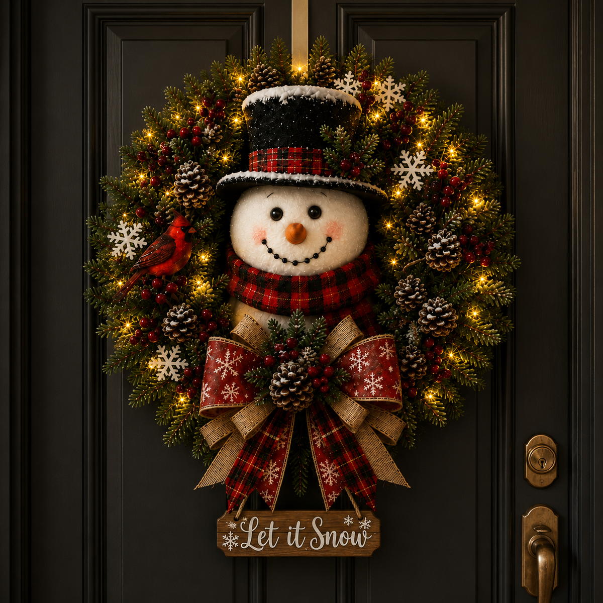 Snowman Lighted Christmas Wreath™ – Festive Holiday Door Decor