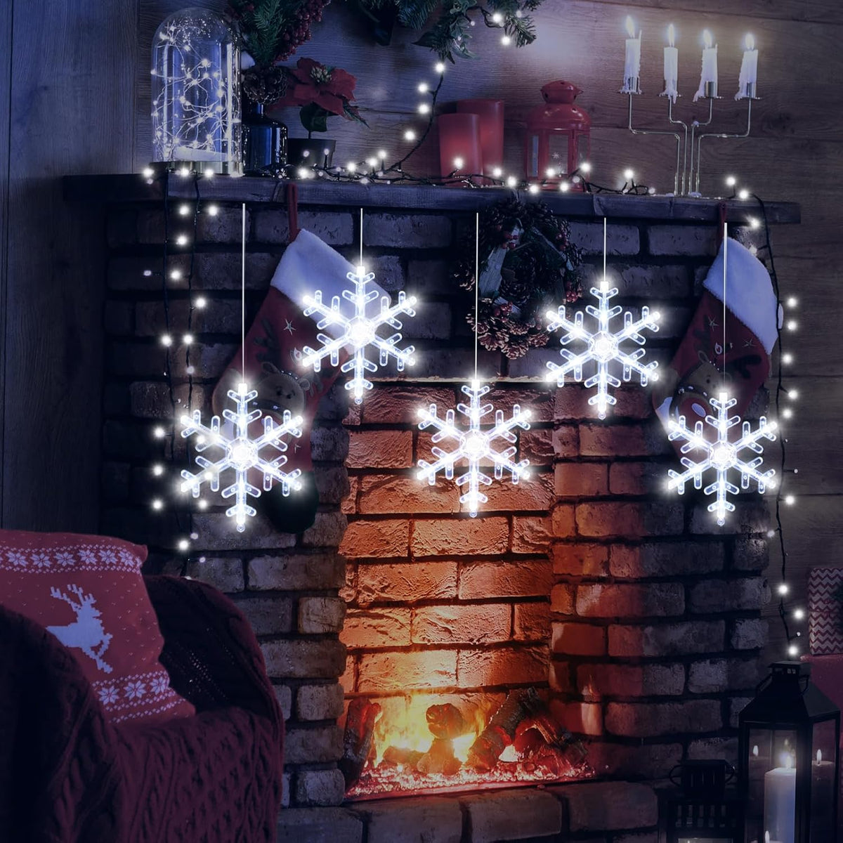 5-Pack Christmas Snowflake Window Lights with Timer