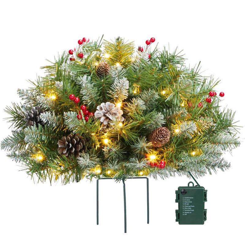 Yeouu | Christmas urn decoration with LED lights | Realistic pine branches & berries | Indoor and outdoor