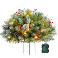 Yeouu | Christmas urn decoration with LED lights | Realistic pine branches & berries | Indoor and outdoor