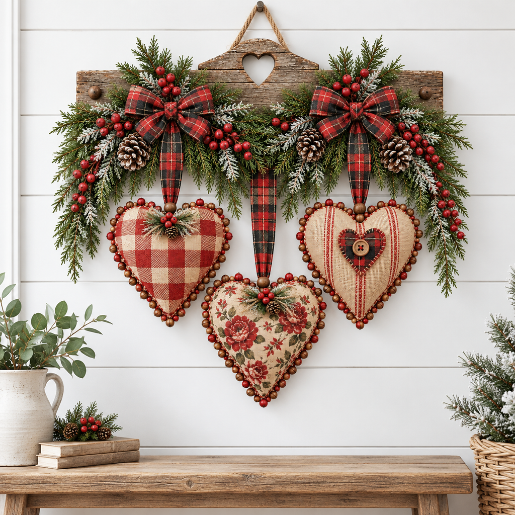 Vintage Christmas Heart Wall Hanging
