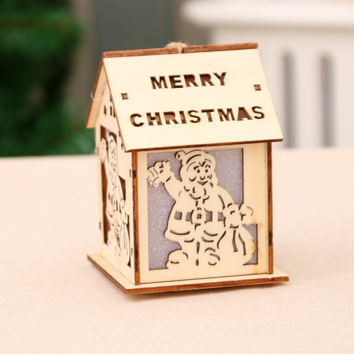 Wooden Christmas Decoration House Figurine Yeouu